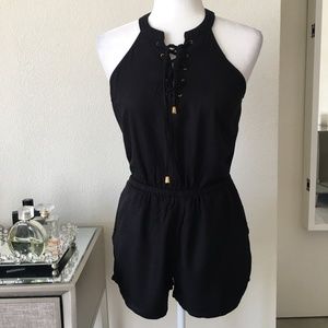 GUESS lace up halter shorts romper